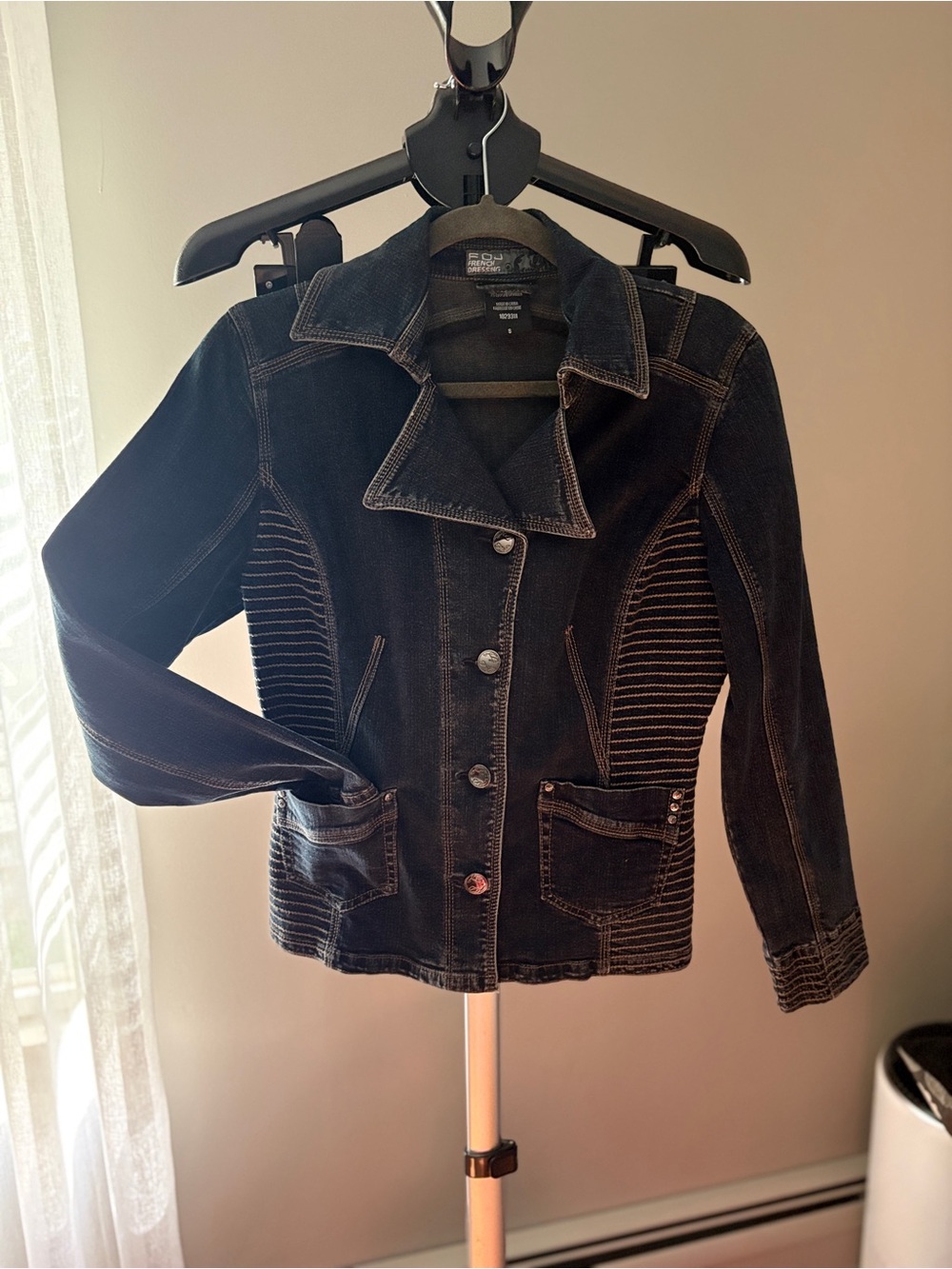 Women’s Black Denim Jean Jacket with Stitch Detail